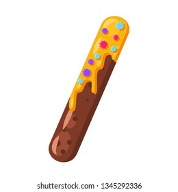 Donut cartoon slash symbol vector illustration. Biscuit font style. Glazed bold math sign with icing. Tempting flat design typography. Cookies, waffle, chocolate sign. Pastry, bakery isolated clipart