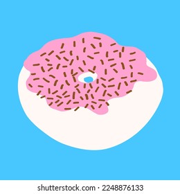 Donut in cartoon style. Vector illustration isolated on blue background.