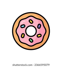 Ilustración del icono del vector de caricaturas de Donut. Vector Premium aislado con el concepto de ícono de comida y bebida. Estilo de dibujo plano