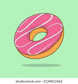 Donut Cartoon Vector Illustration. Cute Donut Flat Icon Outline