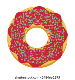 Donut cartoon vector illustration, Various types of donuts in glaze and chocolate, elements for design of cafe, menu, promo banner. Colorful glazed donut set on white background.