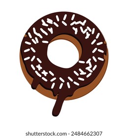 Donut cartoon vector illustration, Various types of donuts in glaze and chocolate, elements for design of cafe, menu, promo banner. Colorful glazed donut set on white background.