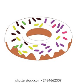 Donut Cartoon Vektorillustration, Verschiedene Arten von Donuts in Glasur und Schokolade, Elemente für das Design des Cafés, Speisekarte, Promo-Banner. Bunte glasierte Donut auf weißem Hintergrund gesetzt.