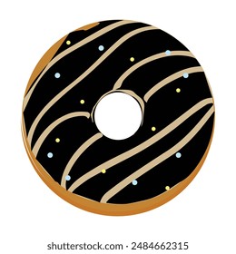 Donut cartoon vector illustration, Various types of donuts in glaze and chocolate, elements for design of cafe, menu, promo banner. Colorful glazed donut set on white background.