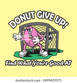 Donut Character Goalkeeper Mascot Vintage Illustration