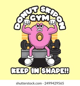 Donut Character GYM Mascot Vintage Illustration