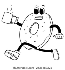 donut character illustration hand drawn outline vector