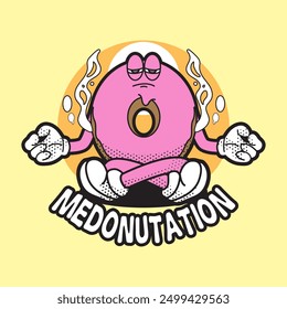 Donut Character Meditation Vintage Illustration