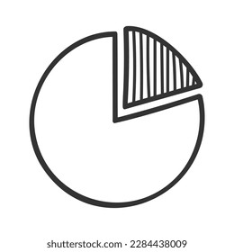Gráfica de donut en estilo doodle. Gráfico circular dibujado a mano con fragmento separado. Esbozo del diagrama de ruedas. Forma redondeada con rodaja rayada. Ilustración gráfica del vector