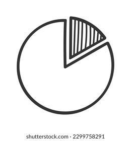 Donut chart in doodle style. Hand drawn circle graph with one separated fragment. Sketch of infographic wheel diagram. Round shape with hatched slice. Vector graphic illustration