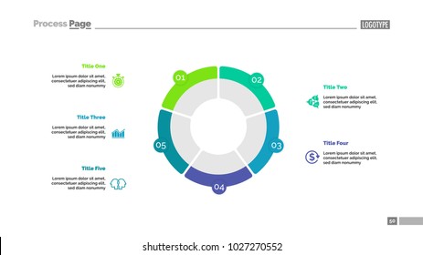 Donut chart with five parts slide template