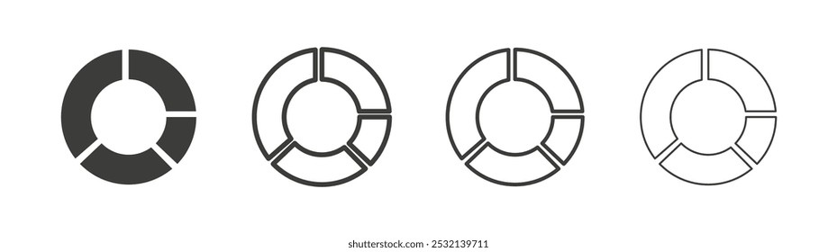 Donut chart icon in fill and three stroke sizes