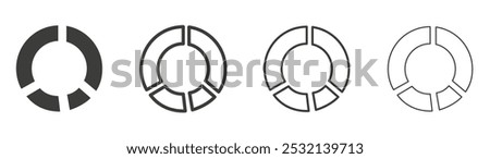 Donut chart icon in fill and three stroke sizes