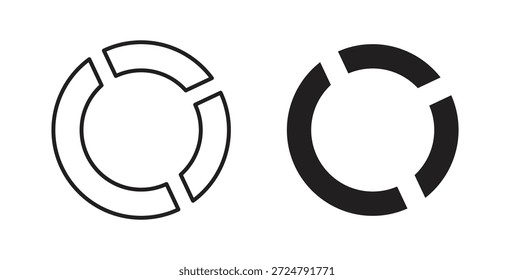 Donut-Chart-Symbol im Liniendesign und schwarz-weiße Volltonfarben für Designs