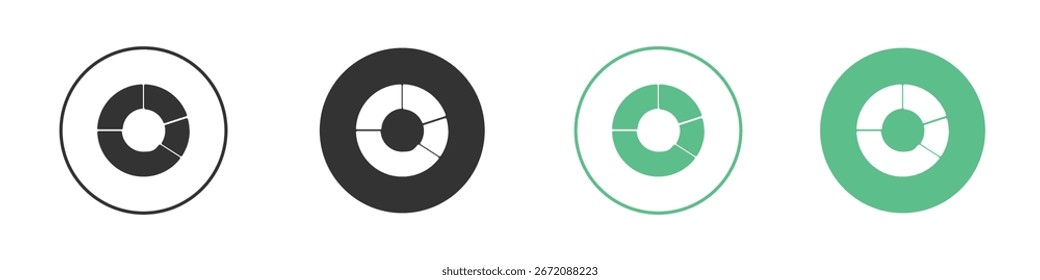 Ícone de gráfico rosca Conjunto de Ícones de Vetor de Linha Plana Mínima.