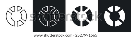 Donut chart icon vector icon set black filled and outlined style.