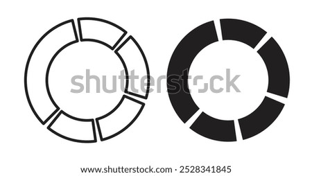 Donut chart icons. Vector set in filled and line style.