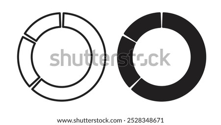 Donut chart icons. Vector set in filled and line style.