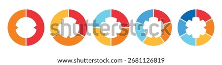 Donut chart infographic for business data, marketing shares and financial analytics. 2, 3, 4, 5, and 6 parts