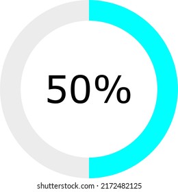 Donut chart vectors. Circle progress bar set with percentage text 50 percent. light gray and blue.