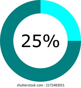 Donut chart vectors. Circle progress bar set with percentage text 25 percent. light blue.