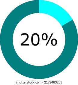 Donut Chart Vectors. Circle Progress Bar Set With Percentage Text 20 Percent. Light Blue.