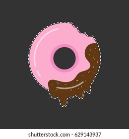 Donut with chocolate. Bitten donut. Vector illustration.