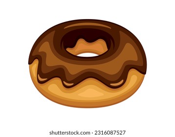Donut with chocolate frosting icon vector. American chocolate doughnut icon vector isolated on a white background. One donut with chocolate glaze illustration