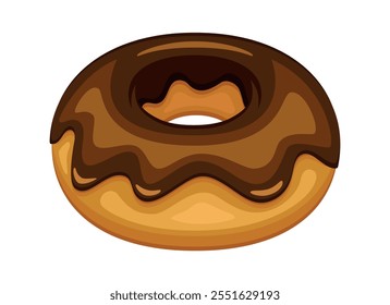 Donut with chocolate frosting icon vector. Chocolate round doughnut icon vector isolated on a white background. One donut with chocolate glaze illustration