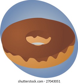 Donut with chocolate fudge icing, pastry illustration
