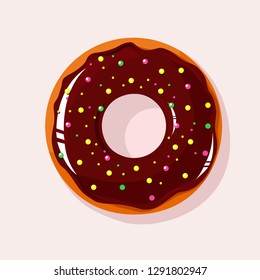 donut with chocolate glaze and colored candy vector illustration