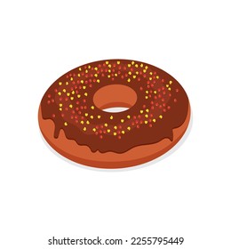 Donut with chocolate glaze and colored sprinkles. Vector donut, food, sweets on a white background. Isolate