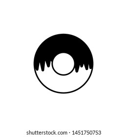 Donut with chocolate glaze. Colorful halftone effect icon in simple, minimalistic and modern flat design style for candy shop.