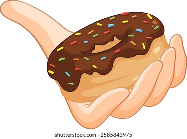 A donut with chocolate glaze and colorful sprinkles