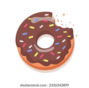 Donut in chocolate glaze concept. Dessert and delicacy, sweet product with sugar. Sticker for social networks and messengers. Cartoon flat vector illustration isolated on white background