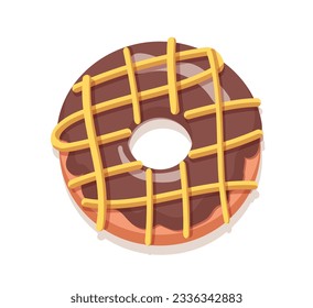 Donut in chocolate glaze concept. Pastry and bakery product. Dessert and delicacy for holiday and festival. Template, layout and mock up. Cartoon flat vector illustration isolated on white background