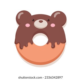 Donut in chocolate glaze concept. Pastry and bakery product in bear shape. Dessert and delicacy. Poster or banner for website. Cartoon flat vector illustration isolated on white background