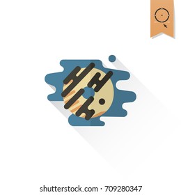 Donut with Chocolate Glaze. Dessert Icon in Simple, Minimalistic and Modern Flat Design Style for Candy Shop. Retro Color. Long Shadow