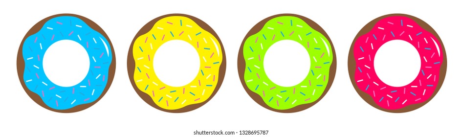 Donut chocolate glaze icon. Sweet bakery pastry set line. Cute cartoon collection. Fast food snack. Isolated. White background. Flat design. Vector illustration