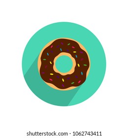 Donut with chocolate glaze, donut icon. Vector illustration.