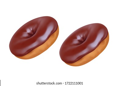 Donut with chocolate glaze, isolated on white background. Vector illustration.