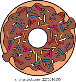 Donut with chocolate glaze and sprinkles. Vector illustration.