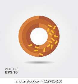 Donut with chocolate glaze. Vector flat icon with shadow