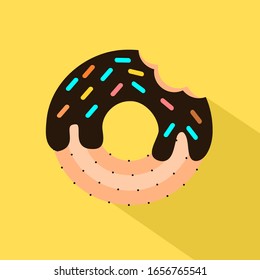 donut with chocolate glaze with yellow background. donut icon, vector illustration
