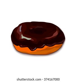 donut with chocolate icing, cartoon donut isolated on white
