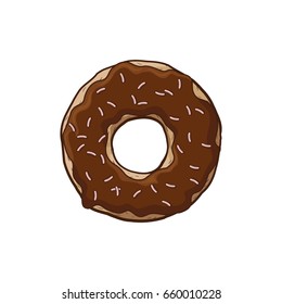 Donut with chocolate icing. Donut on a white background. A cartoon donut.