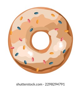 donut with chocolate icing and sprinkles over white