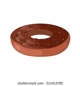 Donut with chocolate icing. Vector cartoon  illustration. Donut on a white background. 
Donuts logo. Vector picture with donut
