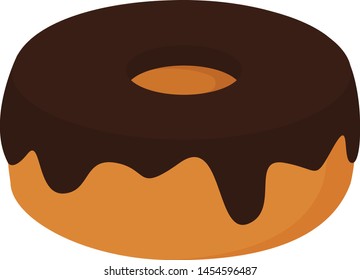 Donut with chocolate, illustration, vector on white background.