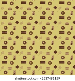 Donut Chocolate Pattern Light Brown Background Stock Vector.